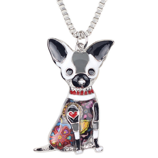 Bonsny Maxi Statement Metal Alloy Chihuahuas Dog Choker Necklace Chain Collar Pendant Fashion New Enamel Jewelry For Women