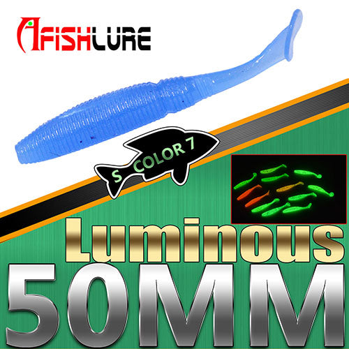 15pcs/lot Luminous Paddle Tail Soft Grubs 1g 50mm Glow in Dark T Tail Lure Jig Head soft lure for bass Fishing Mandarin fishing