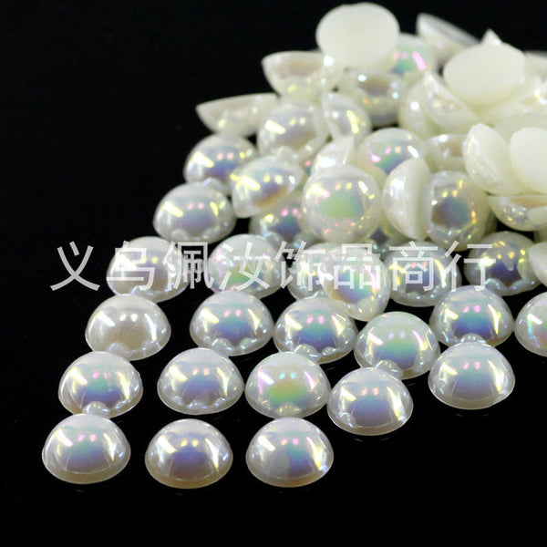 Hot Sale!Free Shipping 100Pcs/lot Size 8mm AB Colors Imitation Pearls Craft Half Round Flatback Beads DIY Decoration