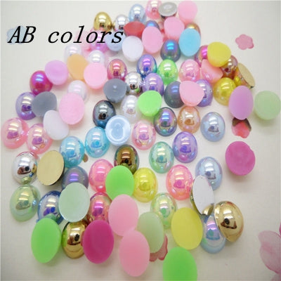 Hot Sale!Free Shipping 100Pcs/lot Size 8mm AB Colors Imitation Pearls Craft Half Round Flatback Beads DIY Decoration