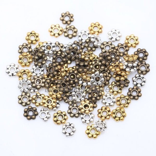1000pcs Tibetan Silver Flower Spacer Beads Round Metal Daisy Wheel Spacers 4mm for Jewelry Making