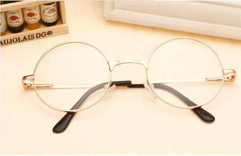 Women Vintage Glasses Frame Plain Mirror Big Round Metal Optical Frame For Girl Eyeglass Clear Lens oculos feminino de grau AL-2
