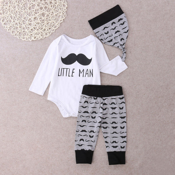 Newborn Infant Baby Boys Tops Letter Little Man Romper + Long Pants Legging Playsuit Baby Boy Clothes Outfit Set 3pcs