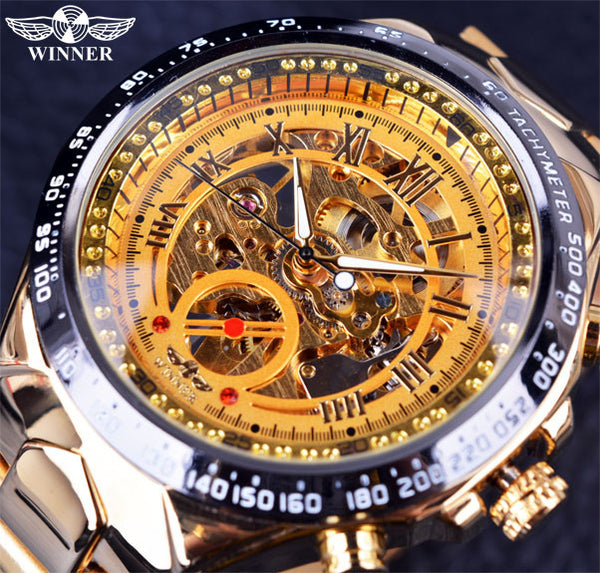 Winner New Number Sport Design Bezel Golden Watch Mens Watches Top Brand Luxury Montre Homme Clock Men Automatic Skeleton Watch