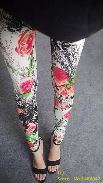 New 2017 Spring National Ethnic Style Retro Graffiti  Paintings Printing Flowers Trousers Printed High Elasticity Leggings