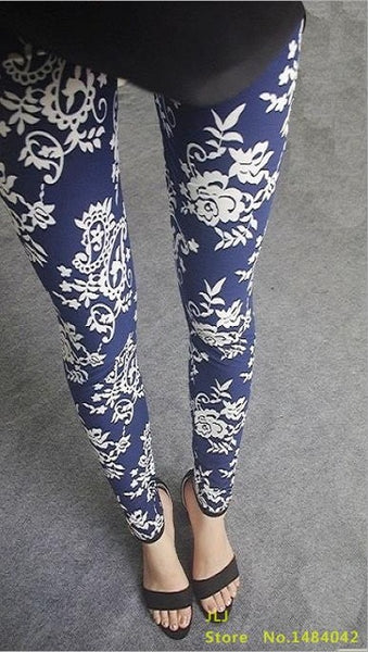 New 2017 Spring National Ethnic Style Retro Graffiti  Paintings Printing Flowers Trousers Printed High Elasticity Leggings