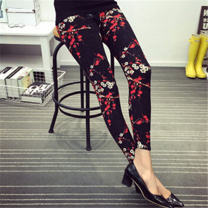 New 2017 Spring National Ethnic Style Retro Graffiti  Paintings Printing Flowers Trousers Printed High Elasticity Leggings