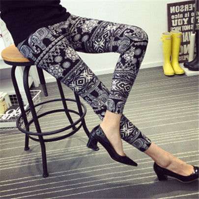 New 2017 Spring National Ethnic Style Retro Graffiti  Paintings Printing Flowers Trousers Printed High Elasticity Leggings