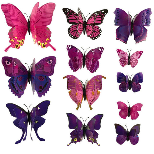 12 Pcs/Lot PVC 3D DIY Butterfly Wall Stickers Home Decor Poster for Kitchen Bathroom Fridge Adhesive to Wall Decals Decoration