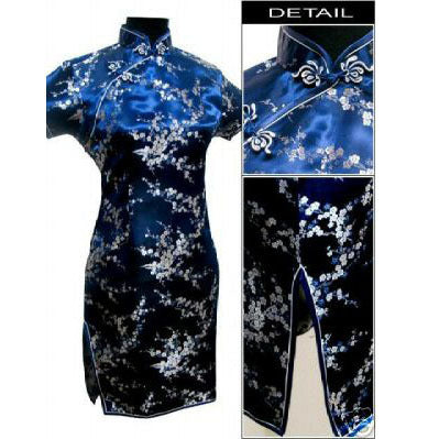 Black Traditional Chinese Dress Mujer Vestido Women's Satin Qipao Mini Cheongsam Flower Size S M L XL XXL XXXL 4XL 5XL 6XL J4039