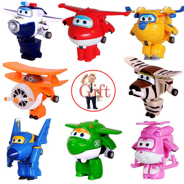 8PCS/Set AULDEY Super Wings Mini Airplane ABS Robot toys Action Figures Super Wing Transformation Jet Cartoon Children Kids Gift