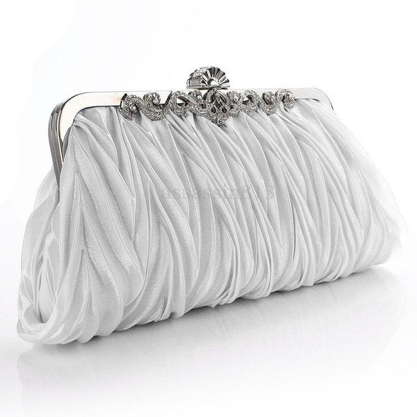 Fashion Lady Party Wedding Handbag Purse Girl Soft Evening Bag Bridal Women Satin Crystal Clutch