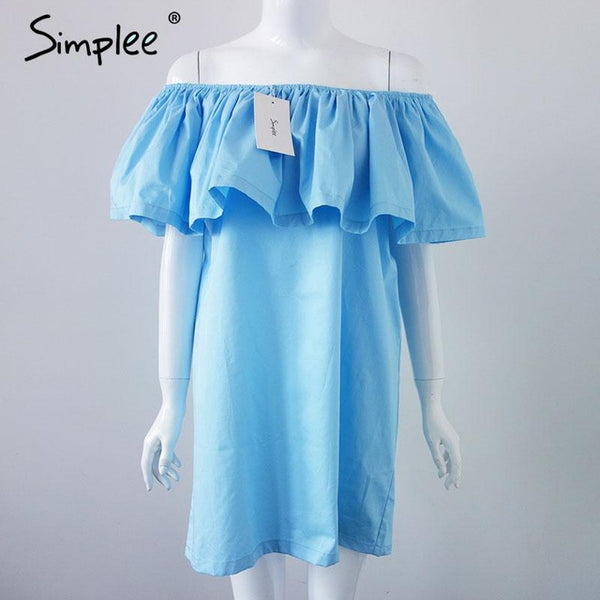 Simplee Apparel Ruffles slash neck women dress Summer style off shoulder sexy dresses vestidos White tube beach dress cotton