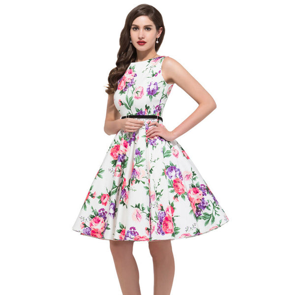 Women Summer Dress 2017 plus size clothing Audrey hepburn Floral robe Retro Swing Casual 50s Vintage Rockabilly Dresses Vestidos