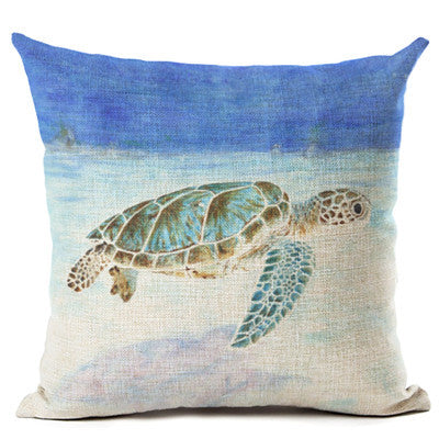 New Arrival Ocean Style Sea turtle Throw Pillow Cushion Cover Home Decor Printed Linen Square Home Decor Pillowcase