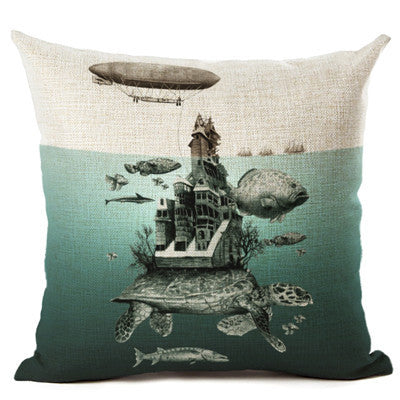 New Arrival Ocean Style Sea turtle Throw Pillow Cushion Cover Home Decor Printed Linen Square Home Decor Pillowcase