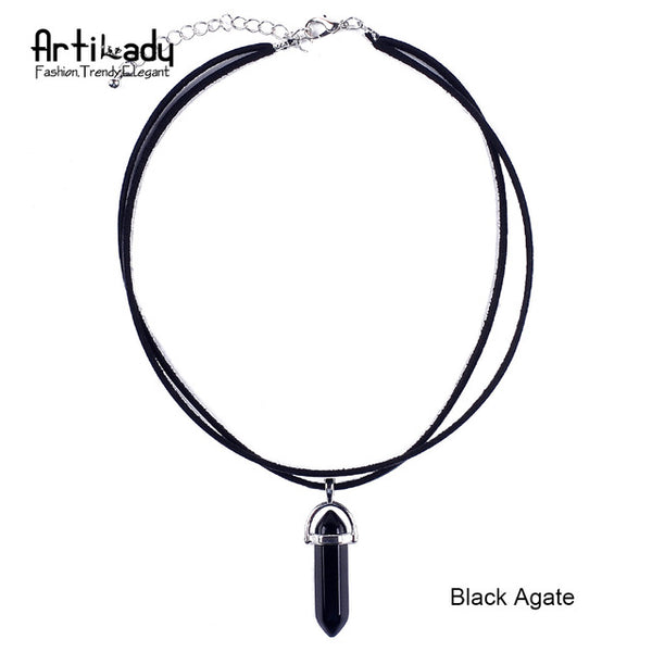 Artilady pu leather opal choker necklace fashion boho choker for women jewelry party gift