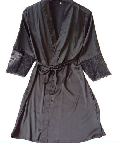 Mid-sleeve sexy women nightwear robes plus size M L XL XXL lace real silk female bathrobes free shipping 2015 vs brand hot
