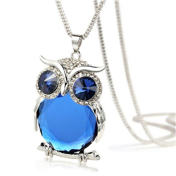 8 Colors Trendy Owl Necklace Fashion Rhinestone Crystal Jewelry Statement Women Necklace Silver Chain Long Necklaces & Pendants