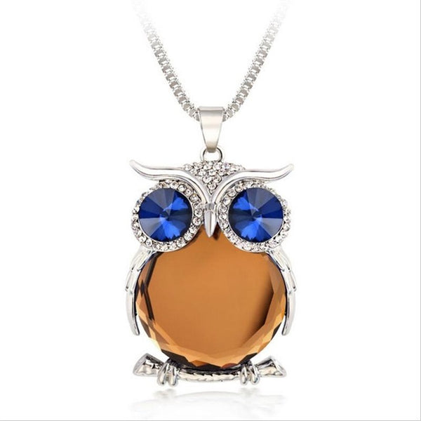 8 Colors Trendy Owl Necklace Fashion Rhinestone Crystal Jewelry Statement Women Necklace Silver Chain Long Necklaces & Pendants