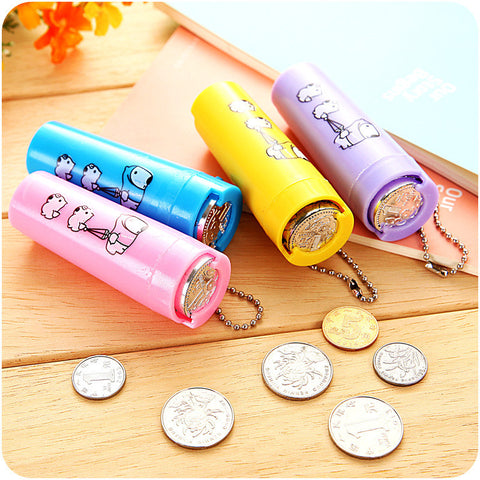 1Pcs Cartoon Plastic Piggy Bank Coin Holder Portable Purse 8.5x3x2.5cm Round Money Box Change Organizer Tube Saving box for kids