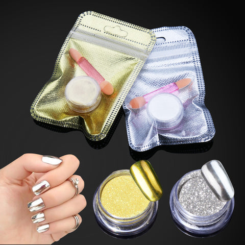 Belen Magic Mirror Chrome Powder Metallic Gold Silver Nail Powder With Sponge Stick Makeup Dust Nail Art DIY Pigment Glitters