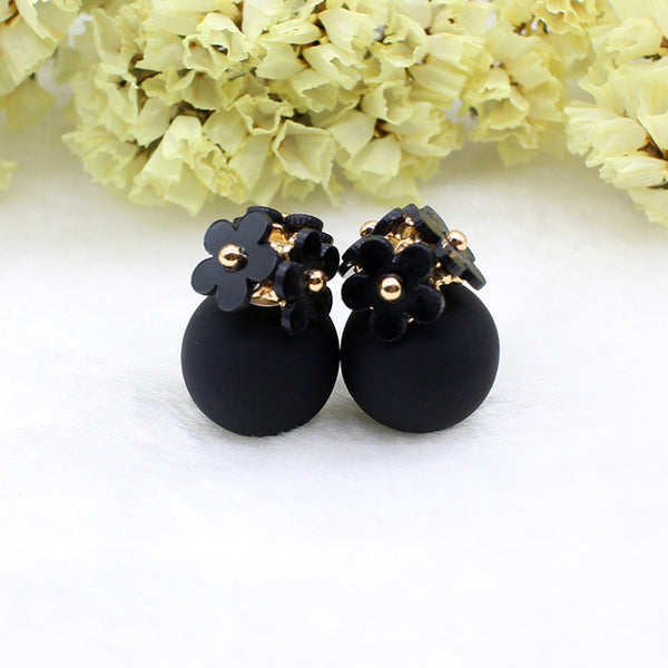 Fashion simulated pearl ball Earrings flower hiphop korea two side Jewelry Double side Stud Earring white statement For Women