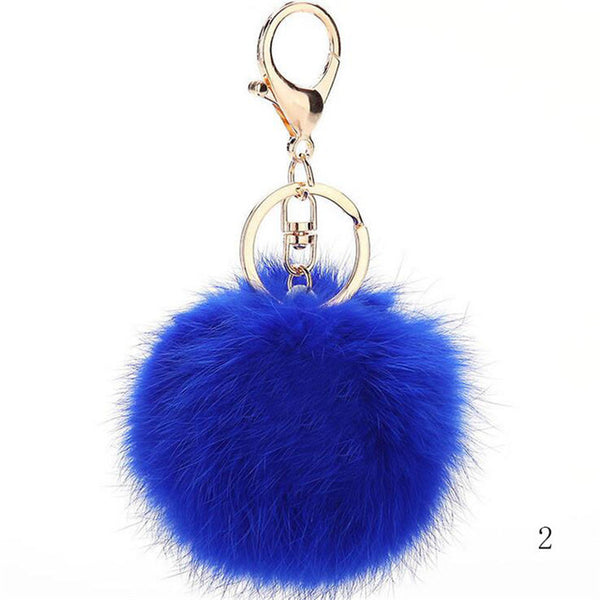 2016 Fashion 13 Colors Rabbit Fur Keychain Ball PomPom Cell Phone Car Keychain Pendant Handbag Gold/Silver Metal Charm Key Ring
