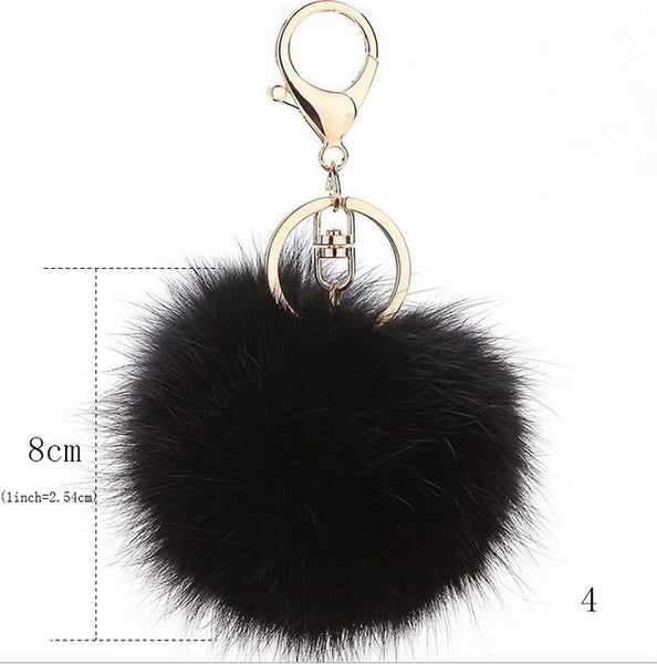 2016 Fashion 13 Colors Rabbit Fur Keychain Ball PomPom Cell Phone Car Keychain Pendant Handbag Gold/Silver Metal Charm Key Ring