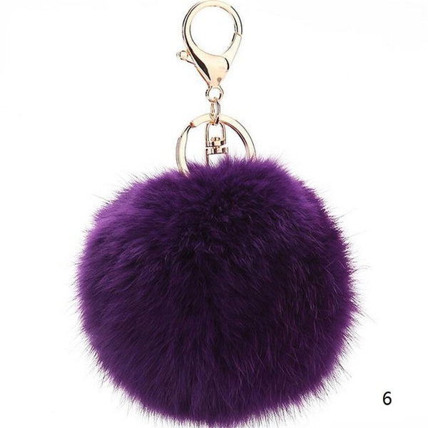 2016 Fashion 13 Colors Rabbit Fur Keychain Ball PomPom Cell Phone Car Keychain Pendant Handbag Gold/Silver Metal Charm Key Ring