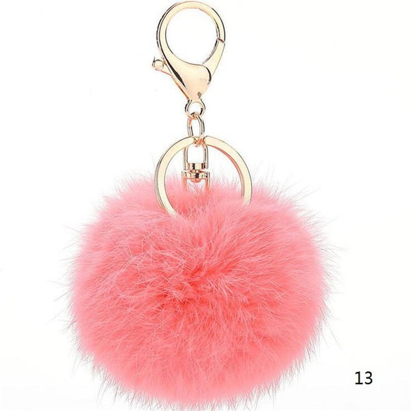 2016 Fashion 13 Colors Rabbit Fur Keychain Ball PomPom Cell Phone Car Keychain Pendant Handbag Gold/Silver Metal Charm Key Ring