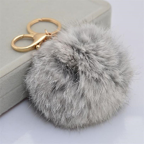 2016 Fashion 13 Colors Rabbit Fur Keychain Ball PomPom Cell Phone Car Keychain Pendant Handbag Gold/Silver Metal Charm Key Ring
