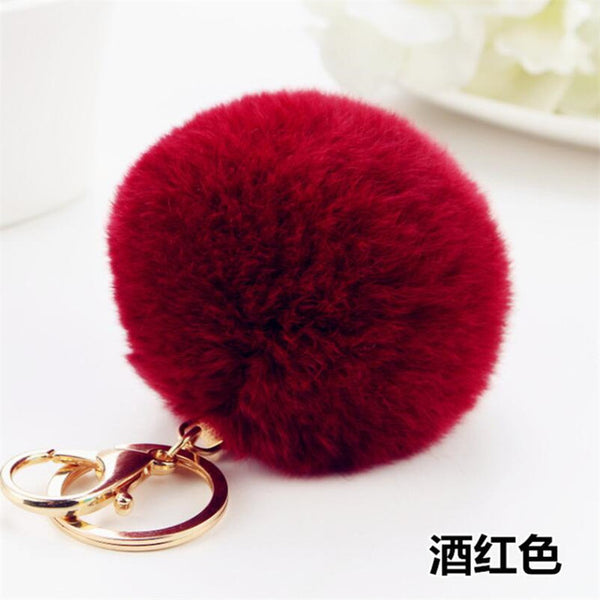 2016 Fashion 13 Colors Rabbit Fur Keychain Ball PomPom Cell Phone Car Keychain Pendant Handbag Gold/Silver Metal Charm Key Ring