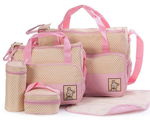 39*28.5*17CM 5pcs Baby Diaper Bag Suits For Mom Baby Bottle Holder Fashion Mother Mummy Stroller Maternity Bag Nappy Bags Sets