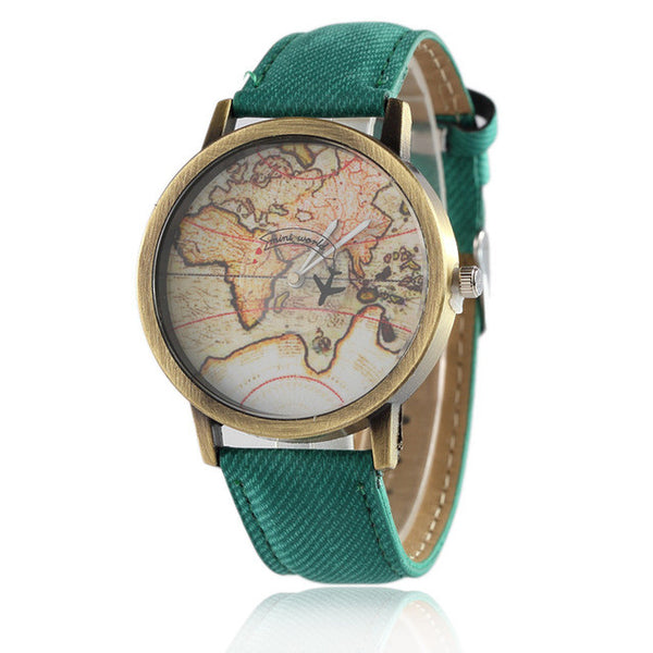 2016  Cowboy strap Map Watch By Plane Watches Women Men Denim Fabric Quartz Watch 7 color sports watches free shipping