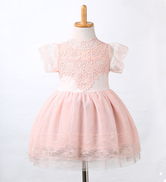 Girls Kid Baby Princess Dresses 2016 New Children Flower Party Clothing Lace Gray Pink White Floral Tulle Tutu Dress Girl Summer