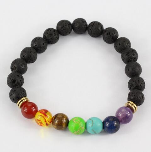 Muti-color Design Mens Bracelets Black Lava 7 Chakra Healing Balance Beads Bracelet For Men Women Rhinestone Reiki Prayer Stones