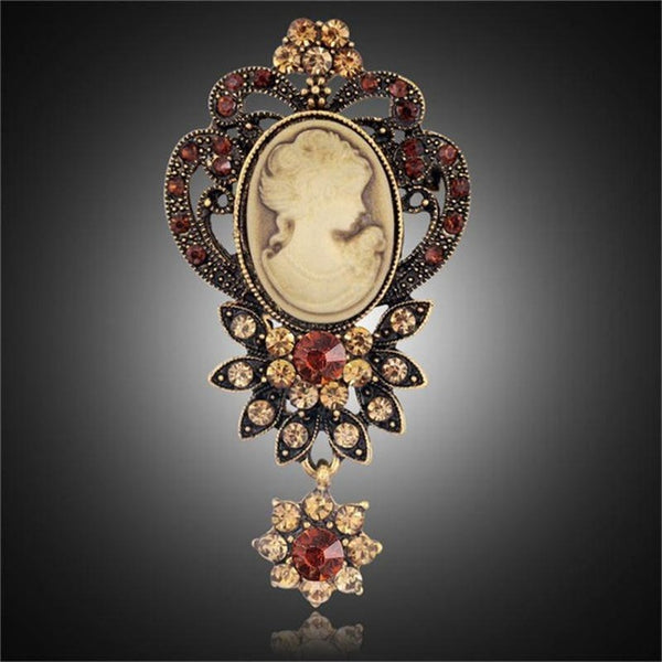 Fashion Antique Gold Silver Vintage Brooch Pins Female Brand Jewelry Queen Cameo Brooches Rhinestone For Women Christmas Gift