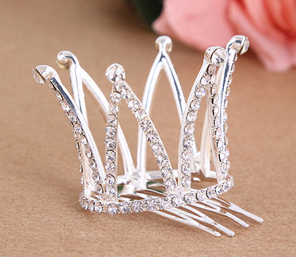 Small Girls Crown Tiara Hair Combs Clear Stone Crystal Mini Tiara Hair Accessories Jewelry