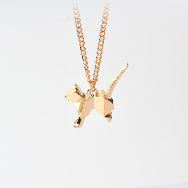 Origami Cat Kitty Pendant Necklace Suspend Creative Minimalist Animal Childlike Rose Gold Silver Black Pensonality Jewelry