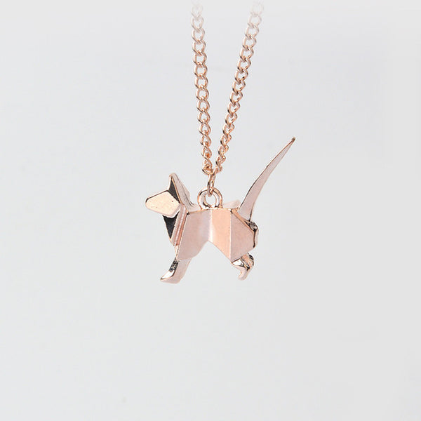 Origami Cat Kitty Pendant Necklace Suspend Creative Minimalist Animal Childlike Rose Gold Silver Black Pensonality Jewelry