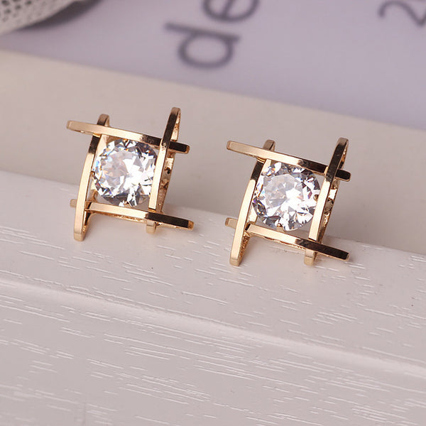 Elegant and Charming Black Rhinestone Full Crystals Square Stud Earrings for Women Girls Statement Piercing Jewelry E297