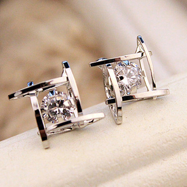 Elegant and Charming Black Rhinestone Full Crystals Square Stud Earrings for Women Girls Statement Piercing Jewelry E297