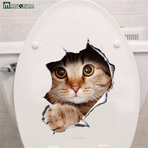 Vivid Hole View Cute Cats Toilet Sticker 3D animal Pet Dog Wall Sticker Decorative Bathroom Wall Stickers Personality Home Decor