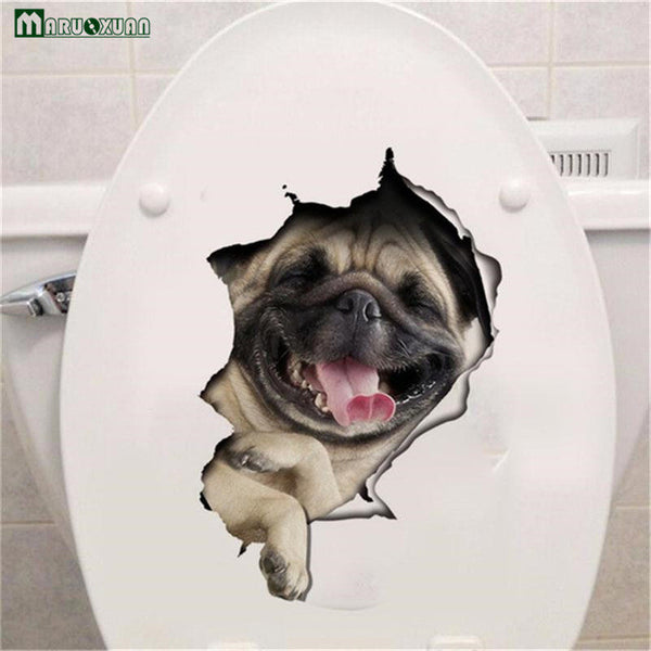 Vivid Hole View Cute Cats Toilet Sticker 3D animal Pet Dog Wall Sticker Decorative Bathroom Wall Stickers Personality Home Decor