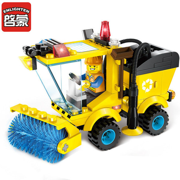 ENLIGHTEN City Construction Road Roller Forklift Truck Tractor Sweeper Truck Building Block  Kids Toy Compatible Legoe