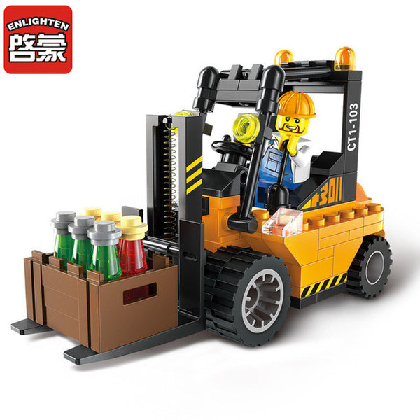 ENLIGHTEN City Construction Road Roller Forklift Truck Tractor Sweeper Truck Building Block  Kids Toy Compatible Legoe