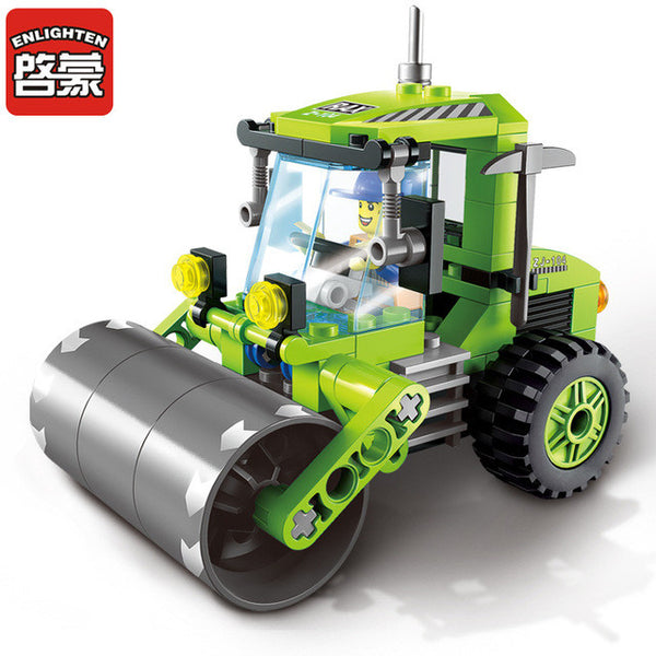 ENLIGHTEN City Construction Road Roller Forklift Truck Tractor Sweeper Truck Building Block  Kids Toy Compatible Legoe