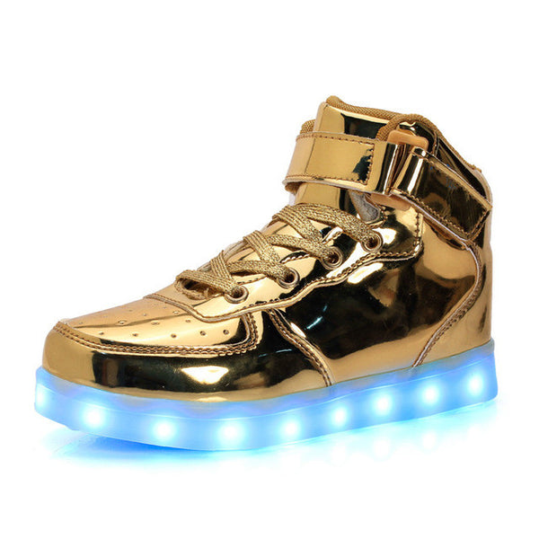 2017 New Kids Boys Girls USB Charger Led Light Shoes High Top Luminous Sneakers casual Lace Up Dance Shoes Unisex Sportswear