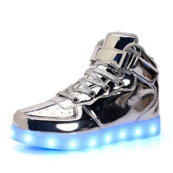 2017 New Kids Boys Girls USB Charger Led Light Shoes High Top Luminous Sneakers casual Lace Up Dance Shoes Unisex Sportswear